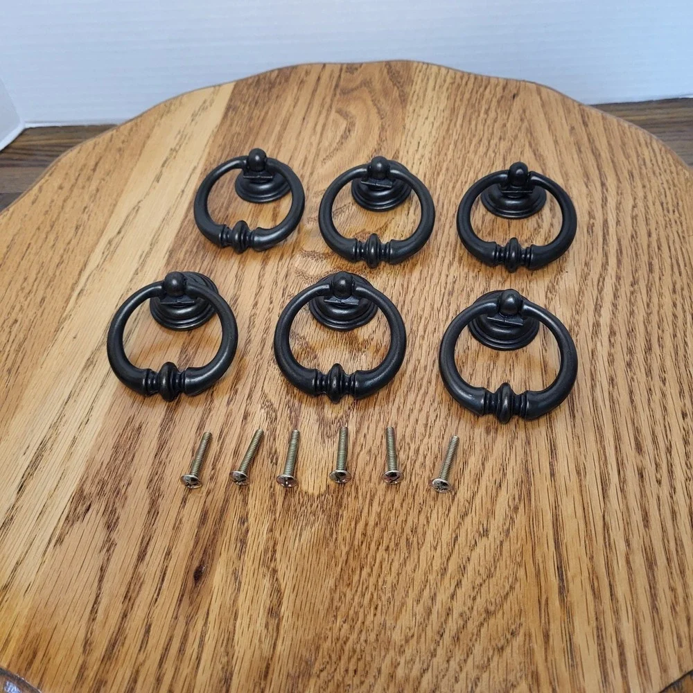 Bronze Drop‎ Bail With Back Plate Ring Pull Dresser Cabinet Hardware Set Of 6